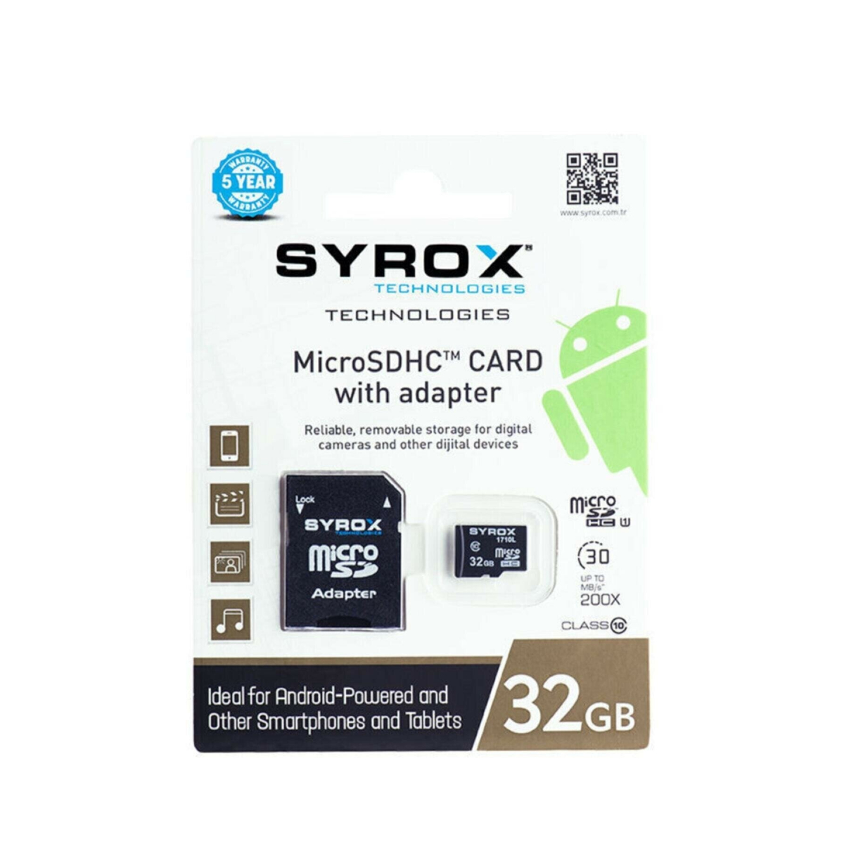 32 GB MicroSD Hafıza Kartı Class10 + Kart Okuyucu Adaptör / SYROX 