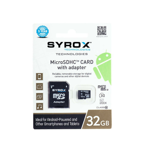 SYROX 32 GB MicroSD Hafıza Kartı Class10 + Kart Okuyucu Adaptör / SYROX 