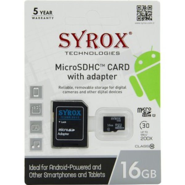 SYROX 8 GB MicroSD Hafıza Kartı Class10 + Kart Okuyucu Adaptör / SYROX  