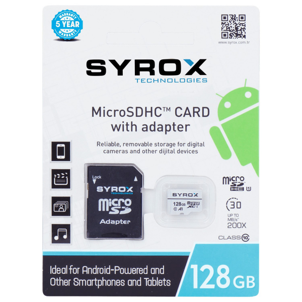 SYROX 128 GB MicroSD Hafıza Kartı Class10 + Kart Okuyucu Adaptör / SYROX  