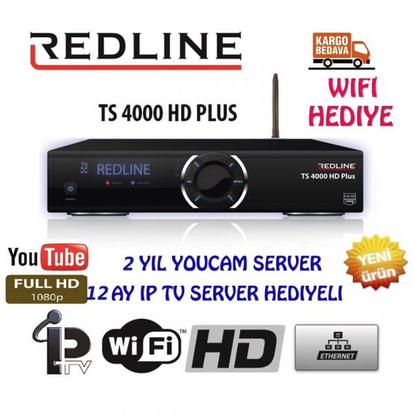 REDLINE REDLINE TS 4000 HD PLUS +1 YIL IPTV SERVER + 2 YIL YOUCAM SERVER İNTERNET İLE ÇANAKSIZ UYDU