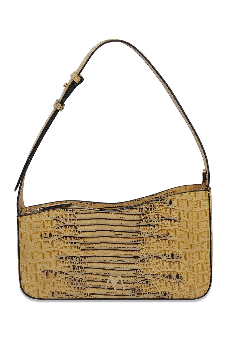 EPHRON LEATHER BAGUETTE BAG YELLOW CROC EMBOSSED