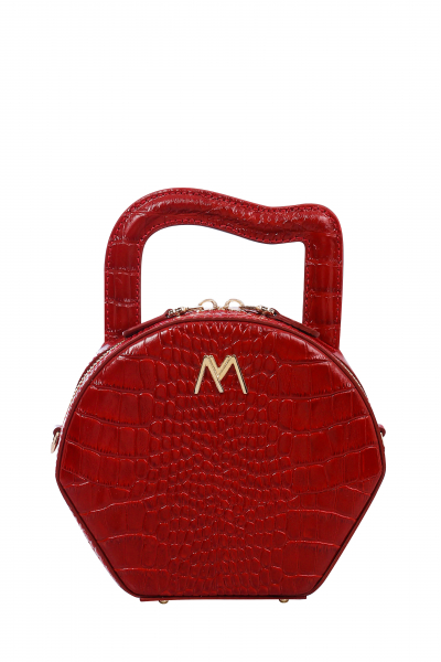 MINI NORA LEATHER BAG RED CROC EMBOSSED