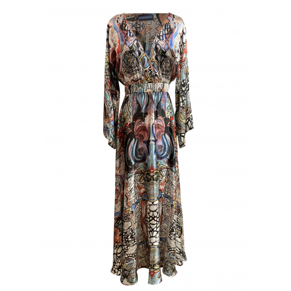 Gaudi Desenli Yırtmaçlı Elbise / %100 İpek