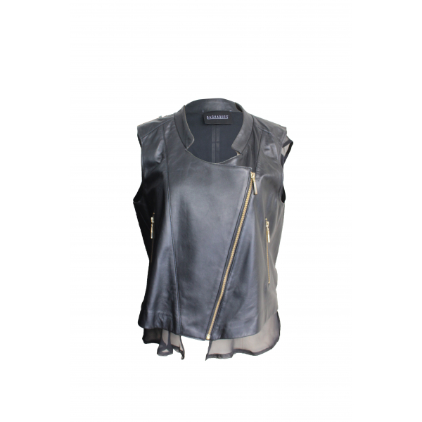 Rainbow Brain Leather Vest- Sırtı Renkli Nakışlı Deri Yelek