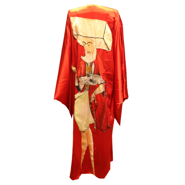 Nasrettin Hoca Minyatür Desenli İpek Kırmızı Kimono & Elbise
