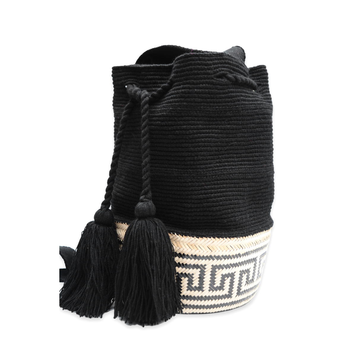 Black Wicker Wayuu Bag - El yapımı Hasır tabanlı Wayuu Çanta