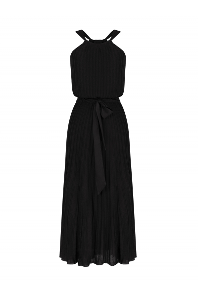 Pleated Bowtie Dress Black