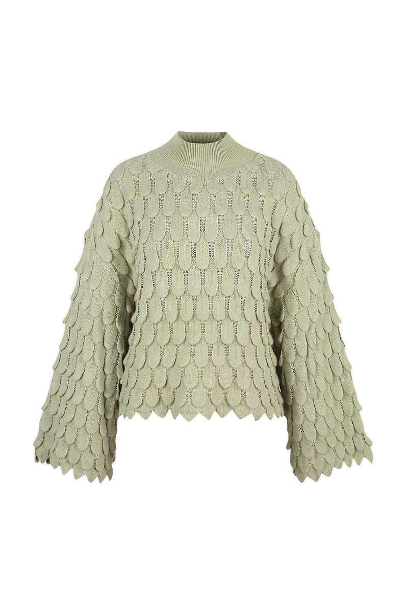 Sweater  - 'Fish Scale' - Cashmere Blend - Bamboo Green/Beige/Black
