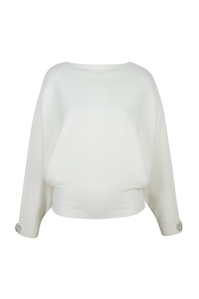 Sweater  With Strass Details - White - Black Sweater  With Strass Details - White - Black