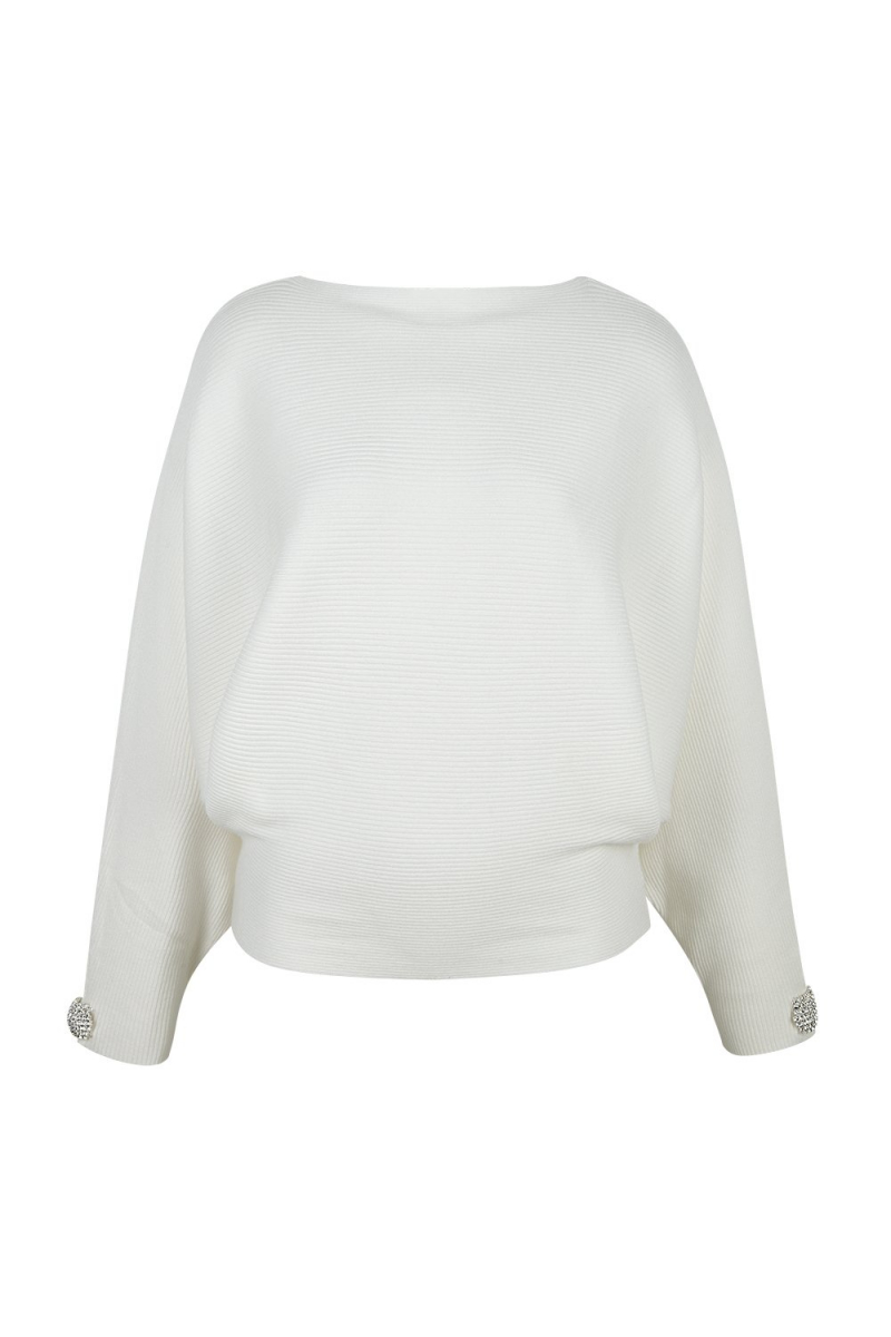 Sweater  With Strass Details - White - Black
