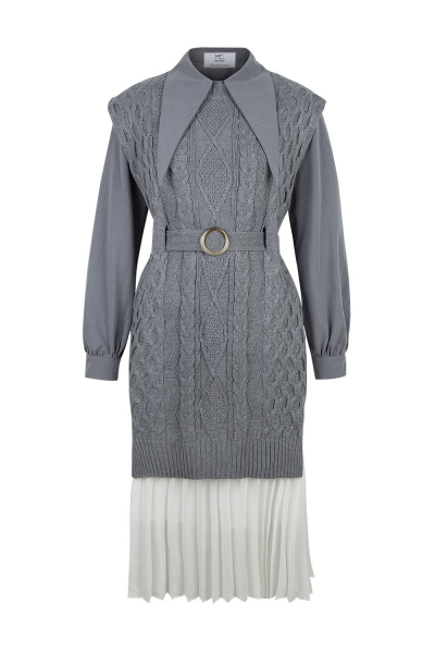 Set -Iconic -Knit Shirt Dress - Grey/Ciment Set -Iconic -Knit Shirt Dress - Grey/Ciment