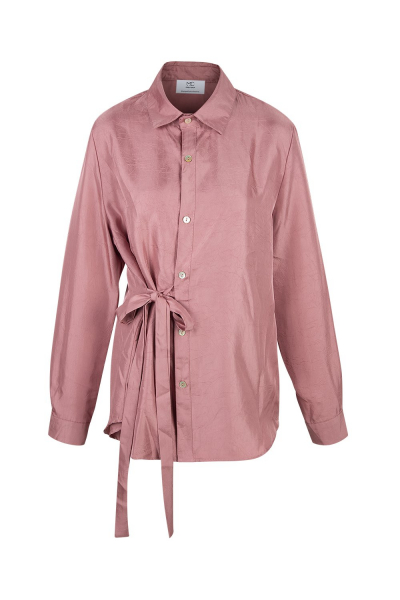 Shirt - Long -  Silk Blend - Rose  - Wrinkled Effect Shirt - Long -  Silk Blend - Rose  - Wrinkled Effect