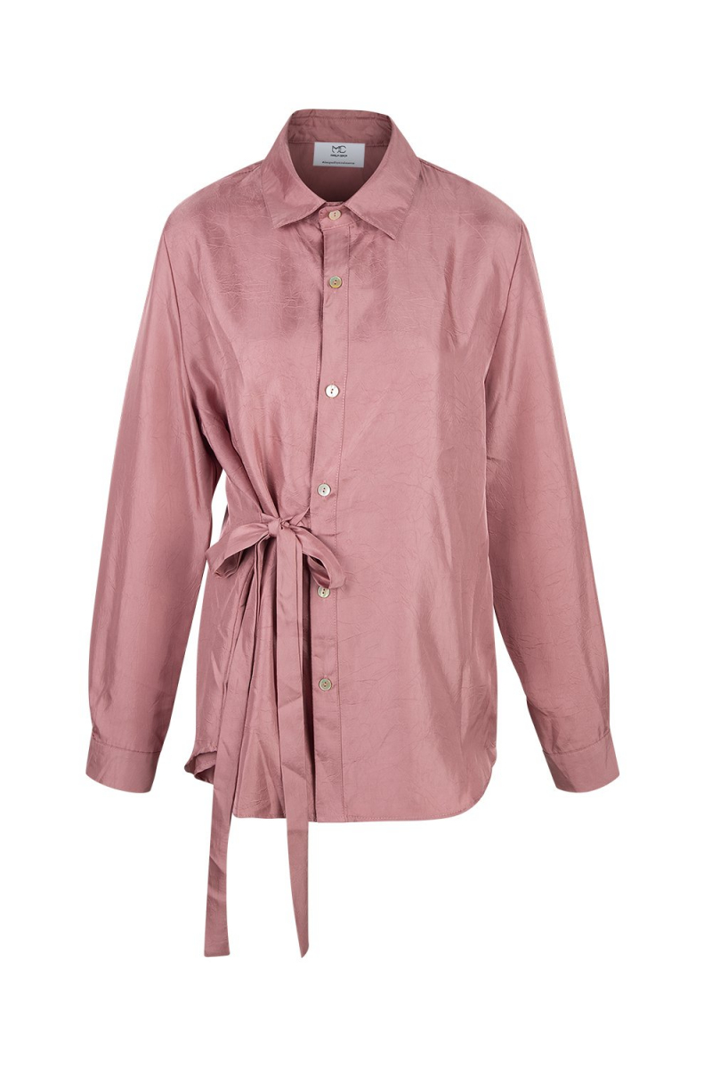 Shirt - Long -  Silk Blend - Rose  - Wrinkled Effect