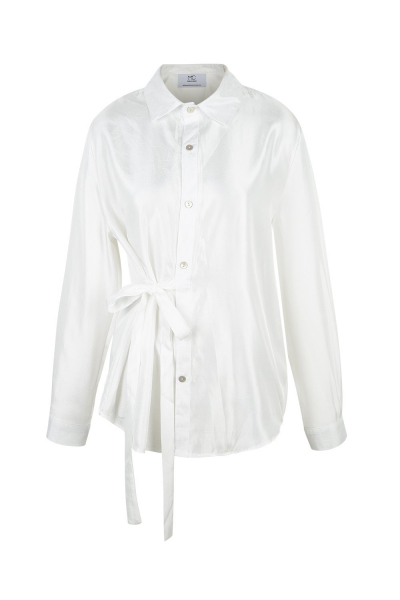Shirt - Long - Silk Blend -Ivory  - Wrinkled Effect Shirt - Long - Silk Blend -Ivory  - Wrinkled Effect
