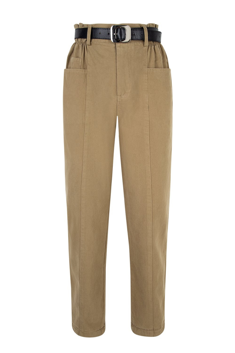 Pants & Belt Set- Gabardine - Paper Bag Style - Khaki Beige