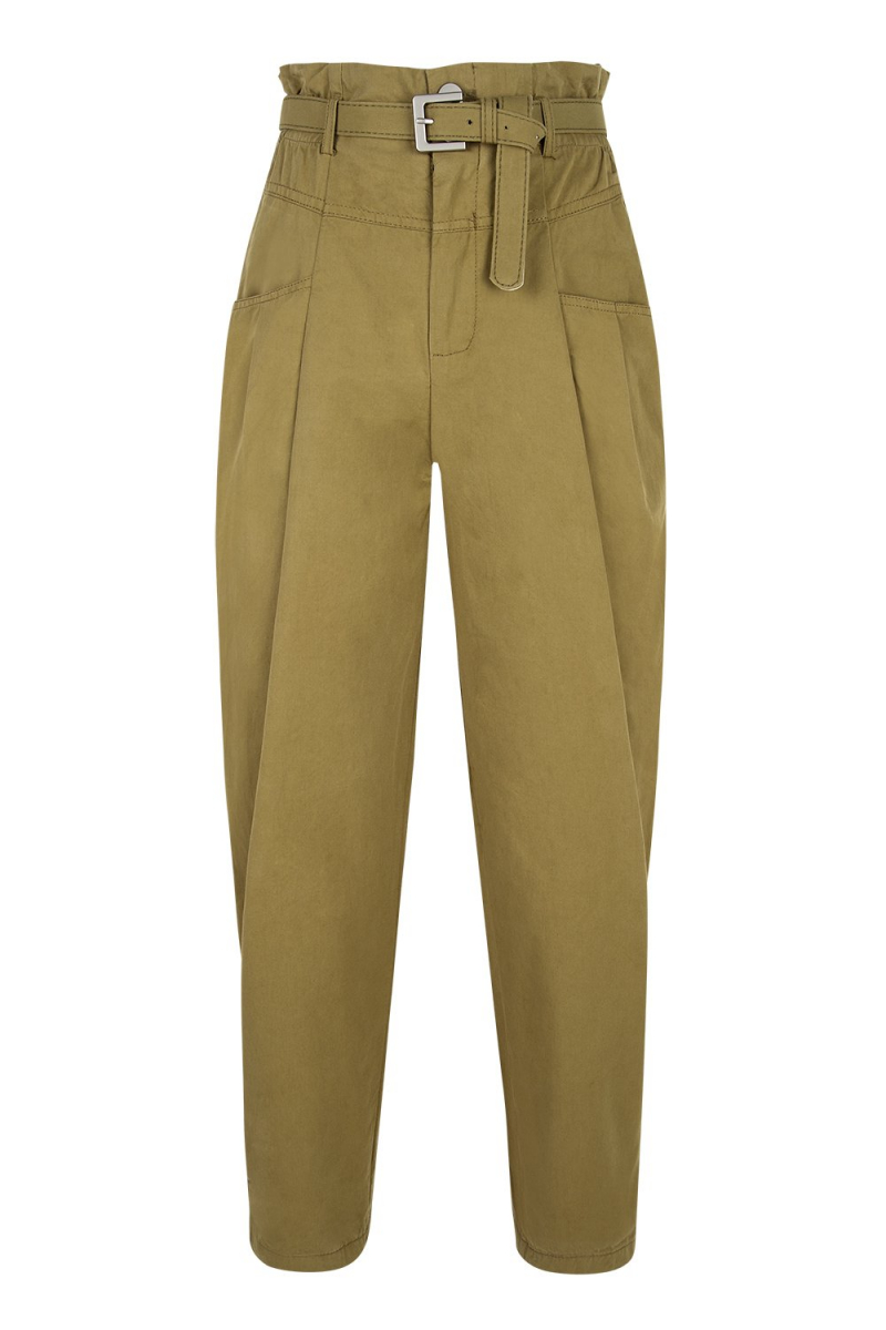 Pants & Belt Set- Gabardine - Paper Bag Style - Khaki Mustard