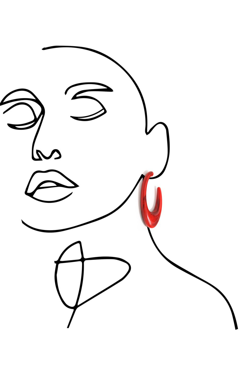 Earring - Totem #097 -      Red Ivory Look Light Plexi - Medium Hoop