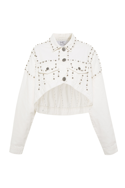 White Denim Jacket - With Luxurious Details - One Size S/M White Denim Jacket - With Luxurious Details - One Size S/M