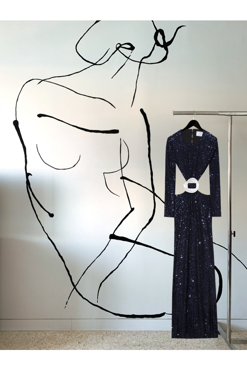 Date Night - #35 - Long Dress Midnight Blue - Real Seashell Belt Accessories