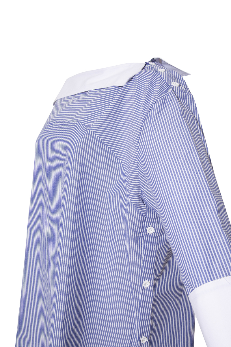Carmen Collar Blue and White Pinstripe Shirt