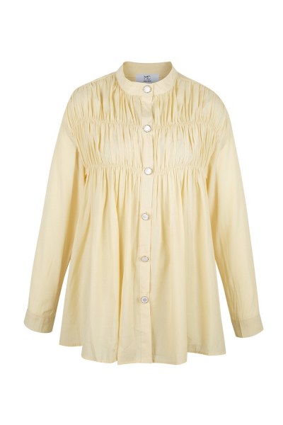 Kırışık Görünümlü - Uzun - İpek Karışım - Vintage Sarı Gömlek Kırışık Görünümlü - Uzun - İpek Karışım - Vintage Sarı Gömlek