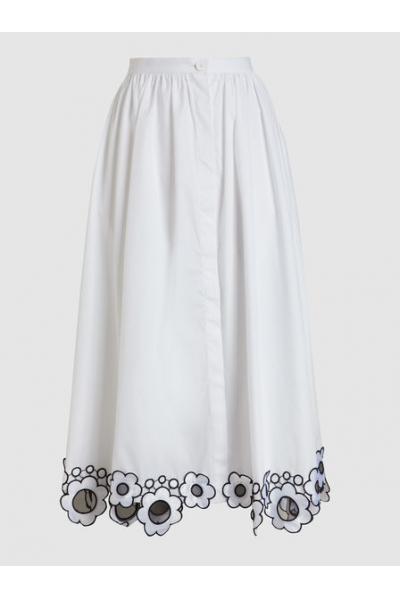 THE MODIST Daisy Embroidered Cotton Midi Skirt